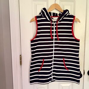 Christopher & Banks Navy and White Striped Hoodie Vest with Red Trim - NWOT